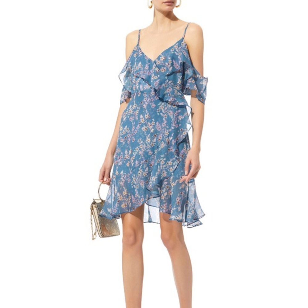 INTERMIX - Marissa Blue Vine Ruffled Dress